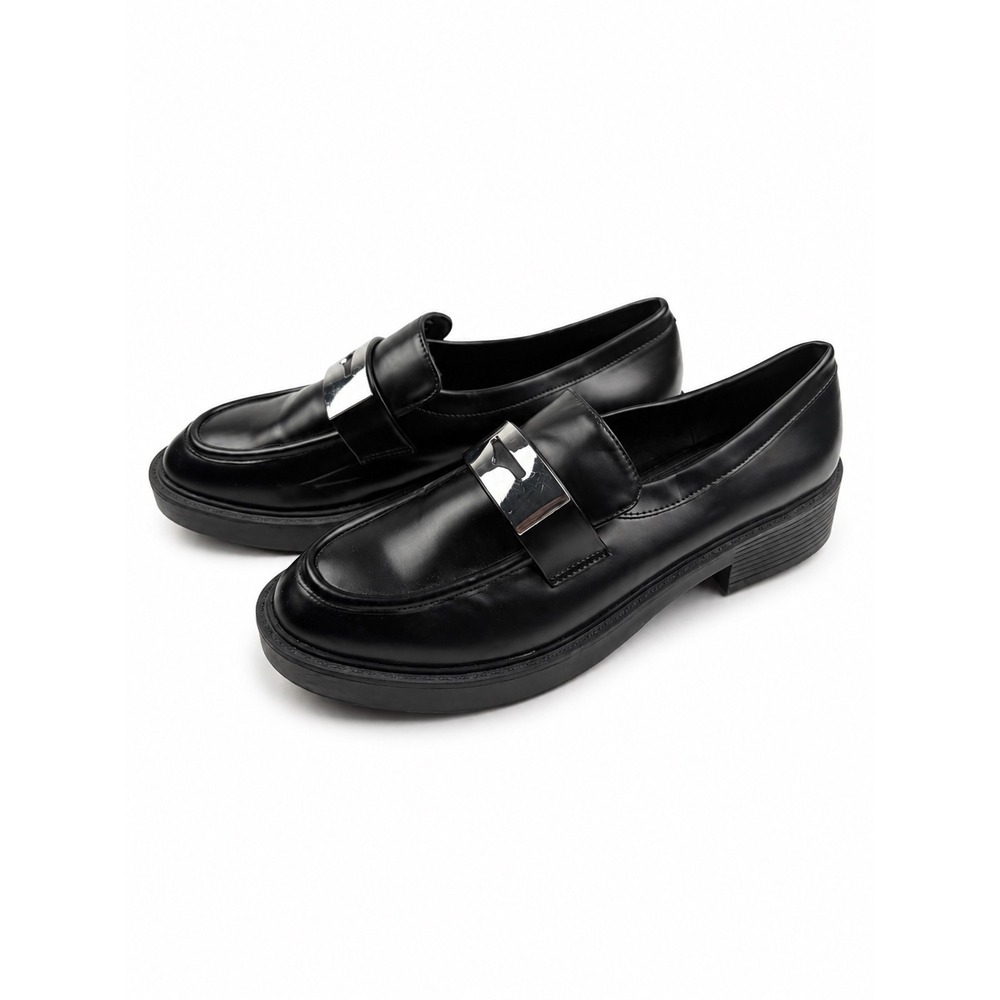 ASOS Vintage Y2K Black Chunky Platform Silver Loafers Women's Size 7